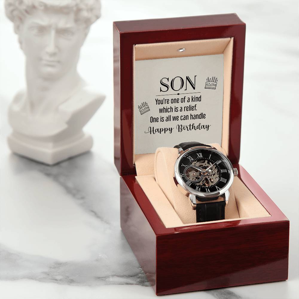 son, you're one of a kind Skeleton Watch makes for the Perfect Birthday, Graduation, Wedding, First Job, or Random Gift For your Son