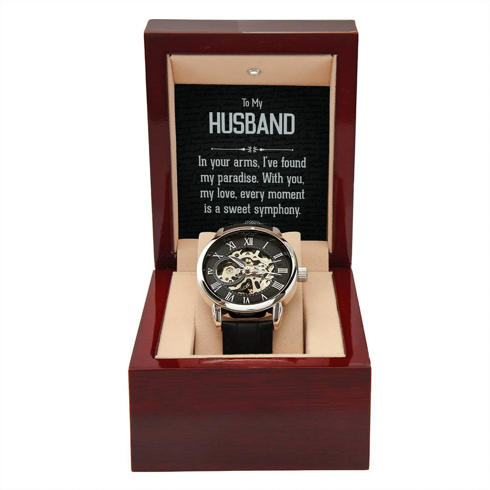 To My husband, In your arms Skeleton Watch is the Perfect Birthday, Anniversary, Fathers Day, and special Gift For your Husband