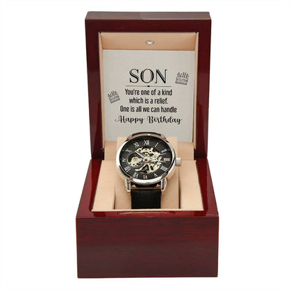 son, you're one of a kind Skeleton Watch makes for the Perfect Birthday, Graduation, Wedding, First Job, or Random Gift For your Son