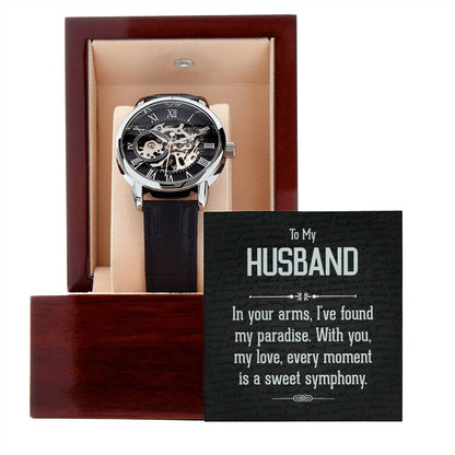 To My husband, In your arms Skeleton Watch is the Perfect Birthday, Anniversary, Fathers Day, and special Gift For your Husband