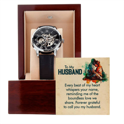 To my husband, Every beat of my heart Skeleton Watch is the Perfect Birthday, Anniversary, Fathers Day, and special Gift For your Husband