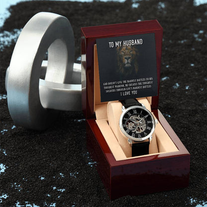 To My Husband, God Doesn't give the hardest battles Skeleton Watch is the Perfect Birthday, Anniversary, Fathers Day, and special Gift For your Husband