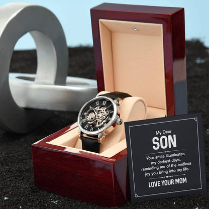 My dear son, your smile illuminates Skeleton Watch makes for the Perfect Birthday, Graduation, Wedding, First Job, or Random Gift For your Son