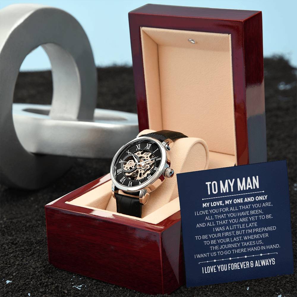 To my man, my love, my one and only Skeleton Watch is the Perfect Birthday, Anniversary, Fathers Day, and special Gift For your Husband