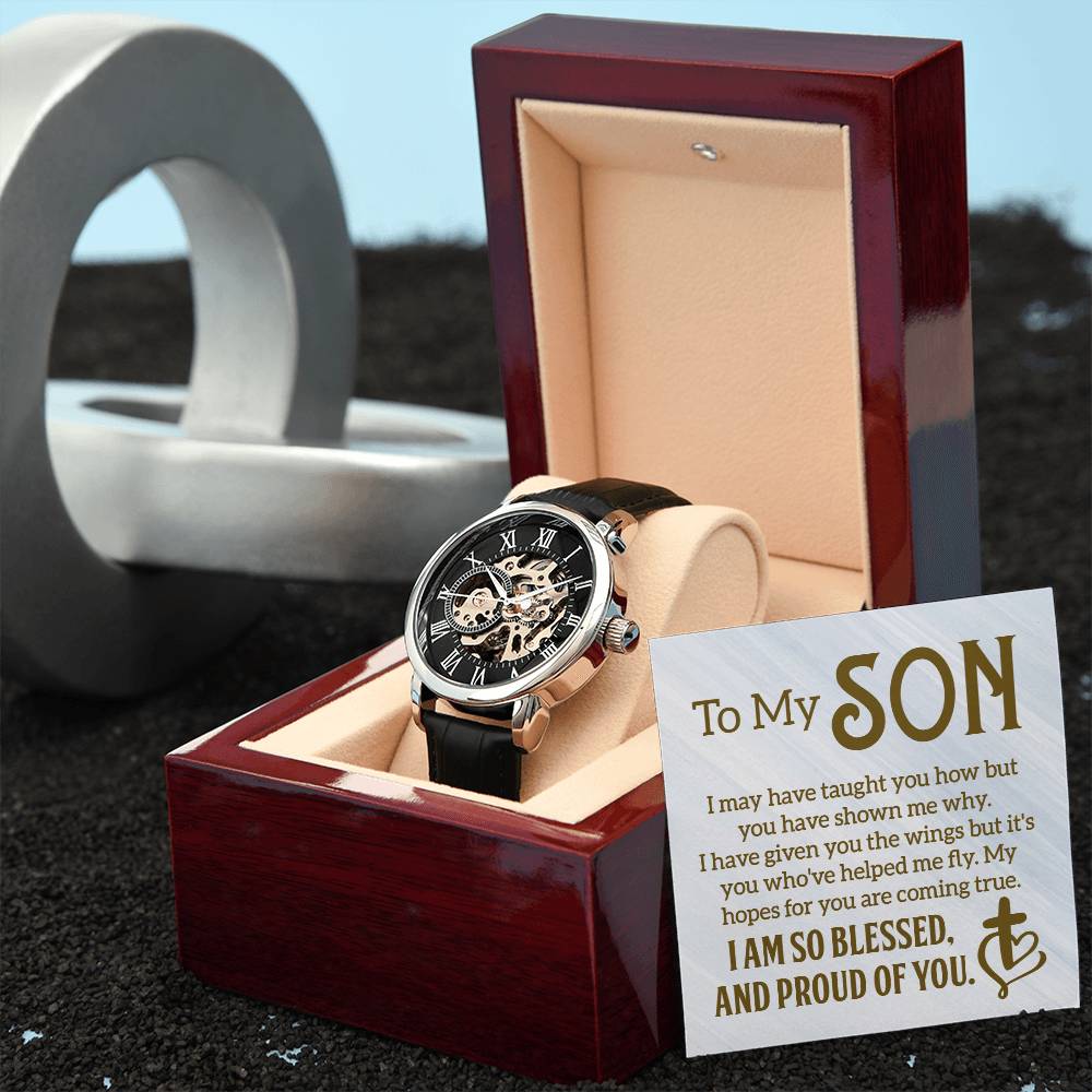 To my son, I am so blessed and proud of you Skeleton Watch makes for the Perfect Birthday, Graduation, Wedding, First Job, or Random Gift For your Son