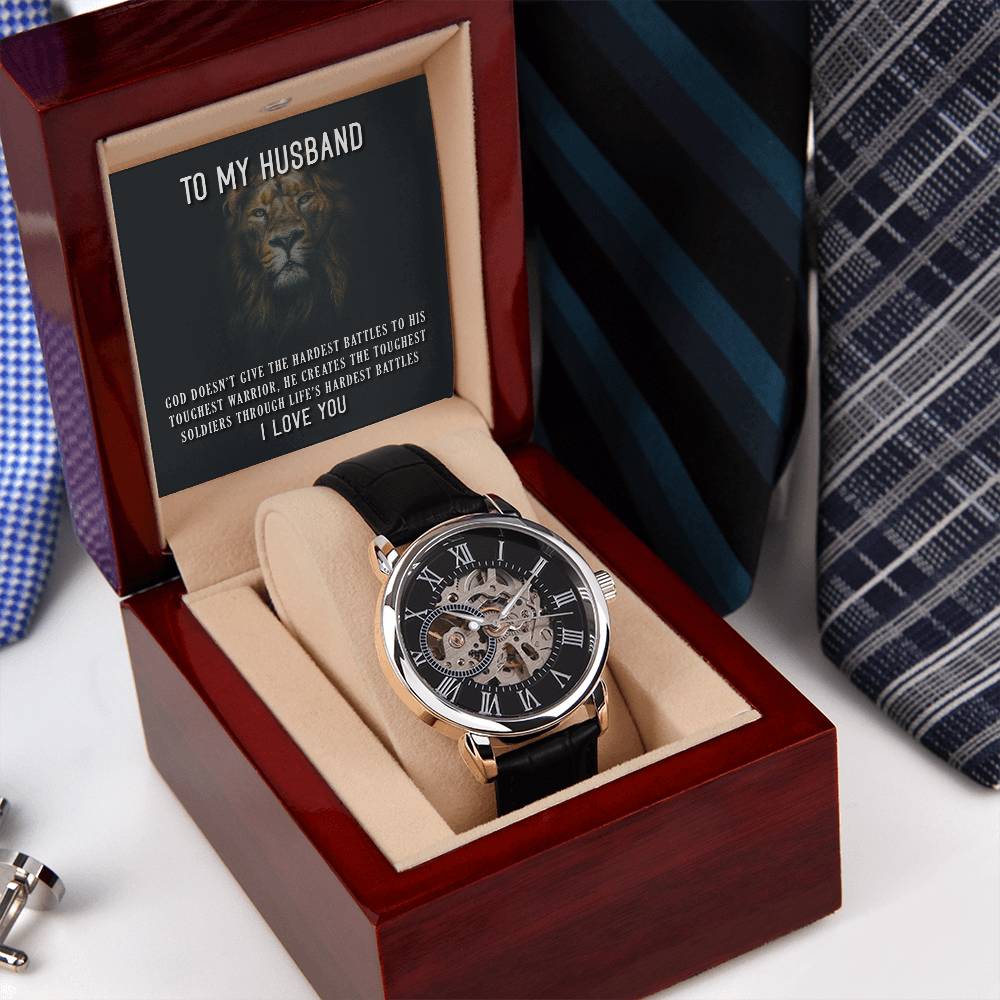 To My Husband, God Doesn't give the hardest battles Skeleton Watch is the Perfect Birthday, Anniversary, Fathers Day, and special Gift For your Husband