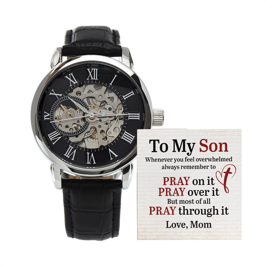To my son, remember to Pray Skeleton Watch makes for the Perfect Birthday, Graduation, Wedding, First Job, or Random Gift For your Son