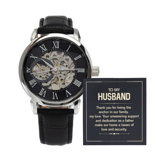 To my husband  thank you for being the anchor in our family Skeleton Watch is the Perfect Birthday, Anniversary, Fathers Day, and special Gift For your Husband