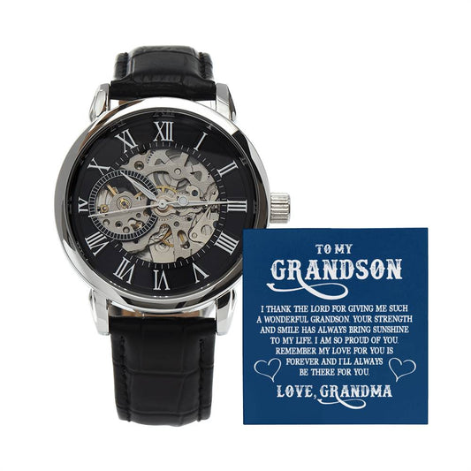 My Grandson - Love Grandma Skeleton Watch makes for the Perfect Birthday, Graduation, Wedding, First Job, or Everyday Gift For your Son