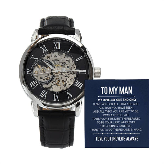 To my man, my love, my one and only Skeleton Watch is the Perfect Birthday, Anniversary, Fathers Day, and special Gift For your Husband