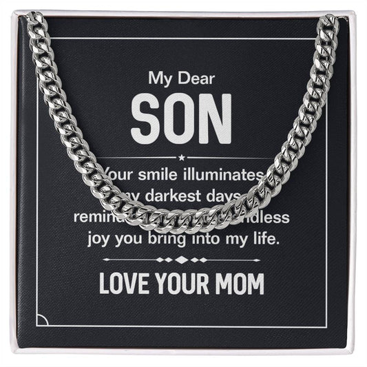 My dear son, your smile illuminates Silver or Gold Cuban Link Chain | Perfect Birthday, Wedding Anniversary, Holiday Gift for Sons