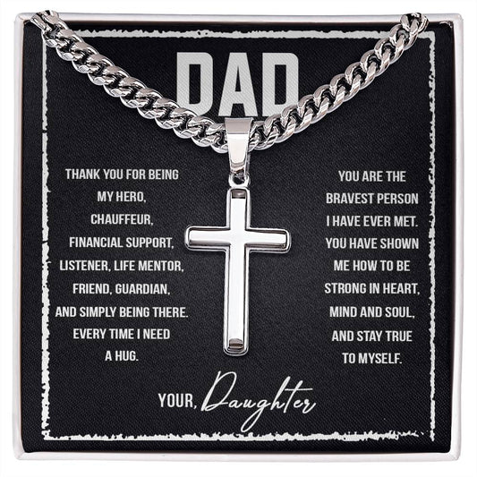 Dad I love you so much Personalized Steel Cross Necklace on Cuban Chain for Men