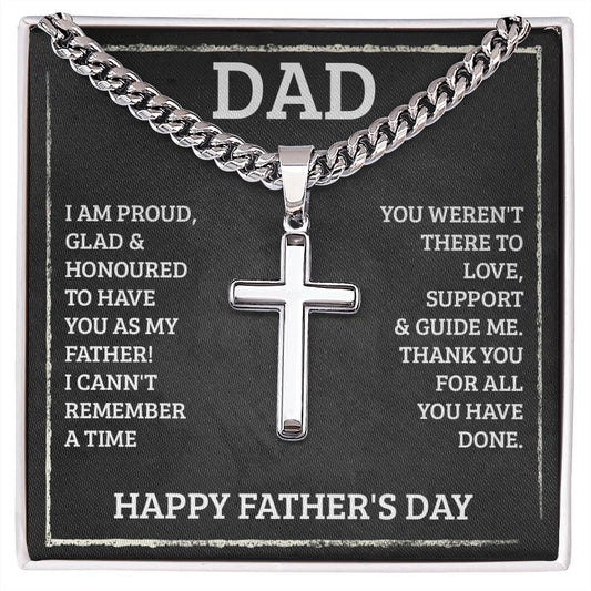 Dad - I'm proud Personalized Steel Cross Necklace on Cuban Chain for Men