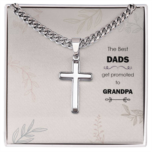 The Best Dads Personalized Steel Cross Necklace on Cuban Chain for Men