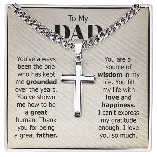 To my dad - you've always been the one Personalized Steel Cross Necklace on Cuban Chain for Men