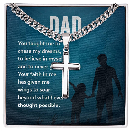 dad Personalized Steel Cross Necklace on Cuban Chain for Men