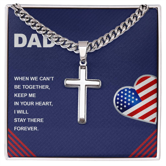 When we can’t be together Personalized Steel Cross Necklace on Cuban Chain for Men