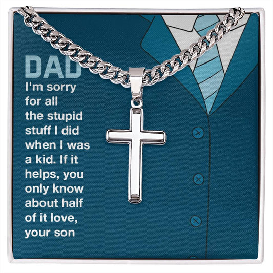 you only know about half of it love Personalized Steel Cross Necklace on Cuban Chain for Men