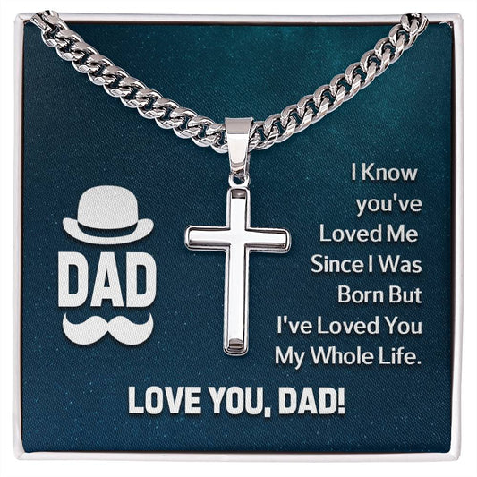 dad - i know Personalized Steel Cross Necklace on Cuban Chain for Men