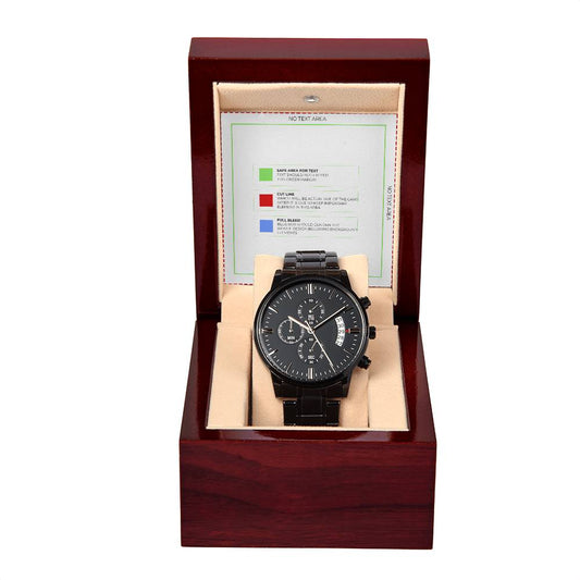 Black Chronograph Watch with Mahogany Style Luxury Box is the Perfect Birthday, Anniversary, Fathers Day, and special Gift For Men