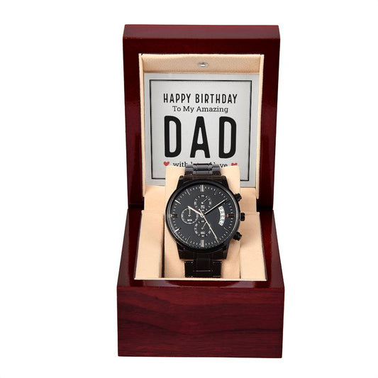 Happy birthday to my amazing dad Black Chronograph Watch with Mahogany Style Luxury Box is the Perfect Birthday, Anniversary, Fathers Day, and special Gift For Men