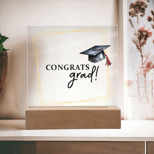 Congrats Grad! Gold Accent Graduation Gift Square Acrylic Plaque
