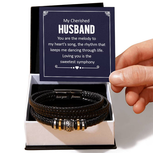 My cherished husband, You are the melody to my heart's song Mens Leather Bracelet is the Perfect Birthday, Anniversary, Fathers Day, and special Gift For the Men in Your Life