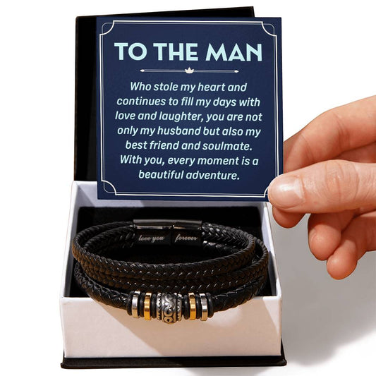 To the man who stole my heart Mens Leather Bracelet is the Perfect Birthday, Anniversary, Fathers Day, and special Gift For the Men in Your Life