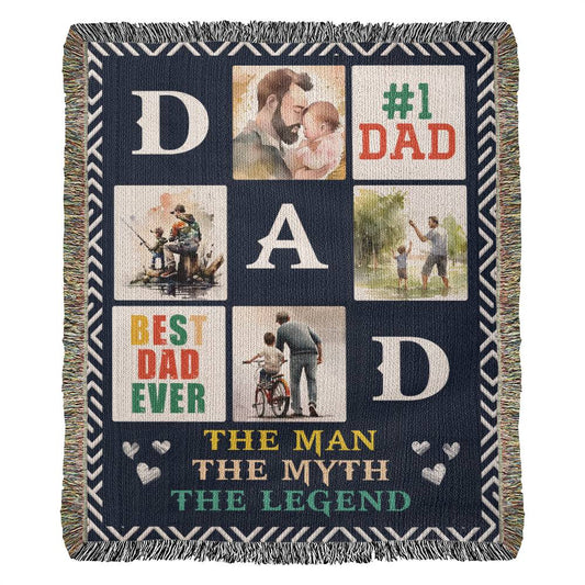 Dad, the Man, the Myth, the Legend 50 x 60 Vertical Heirloom Woven Blanket