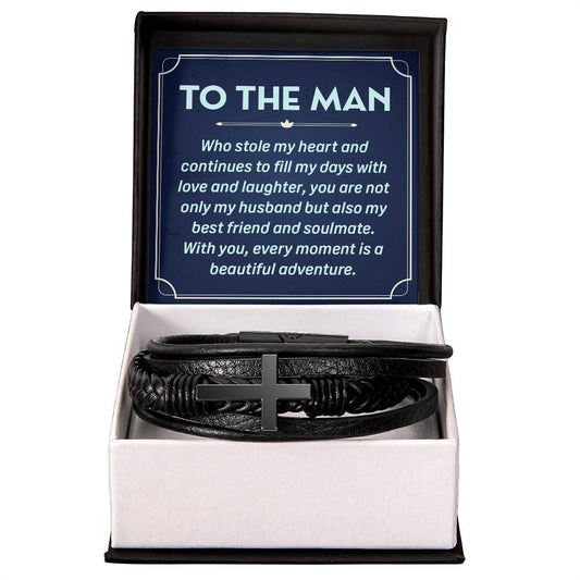 To the man who stole my heart Mens leather Cross Bracelet is the Perfect Birthday, Anniversary, Fathers Day, and special Gift For the Men in Your Life