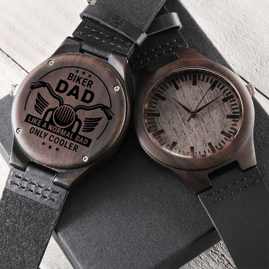 Biker Dad Engraved Wood Watch | Perfect Birthday, Wedding Anniversary, Holiday Gift for Husbands