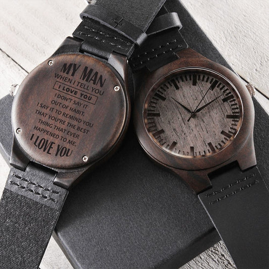 My Man Engraved Wood Watch | Perfect Birthday, Wedding Anniversary, Holiday Gift for Husband