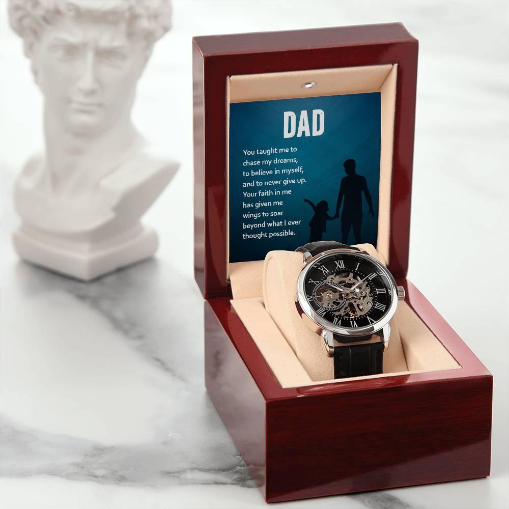 dad, you taught me to chase my dreams Skeleton Watch is the Perfect Birthday, Anniversary, Fathers Day, and special Gift For Dad