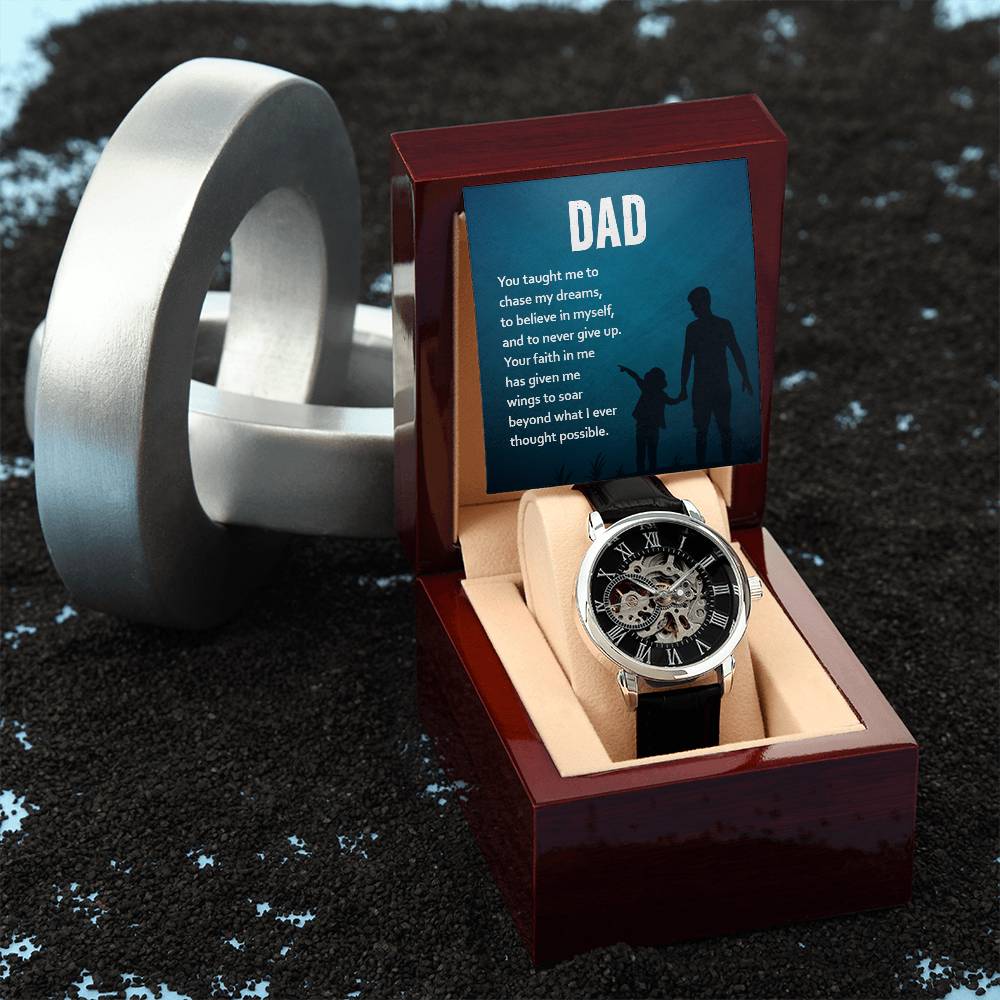 dad, you taught me to chase my dreams Skeleton Watch is the Perfect Birthday, Anniversary, Fathers Day, and special Gift For Dad