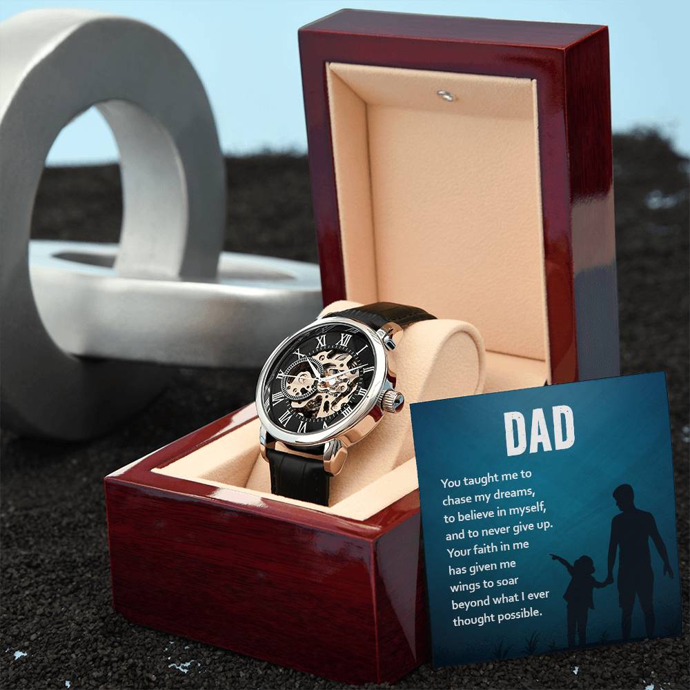 dad, you taught me to chase my dreams Skeleton Watch is the Perfect Birthday, Anniversary, Fathers Day, and special Gift For Dad