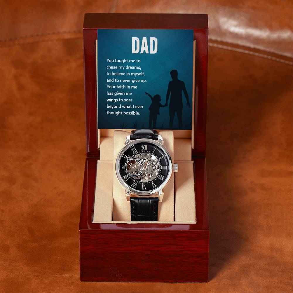 dad, you taught me to chase my dreams Skeleton Watch is the Perfect Birthday, Anniversary, Fathers Day, and special Gift For Dad