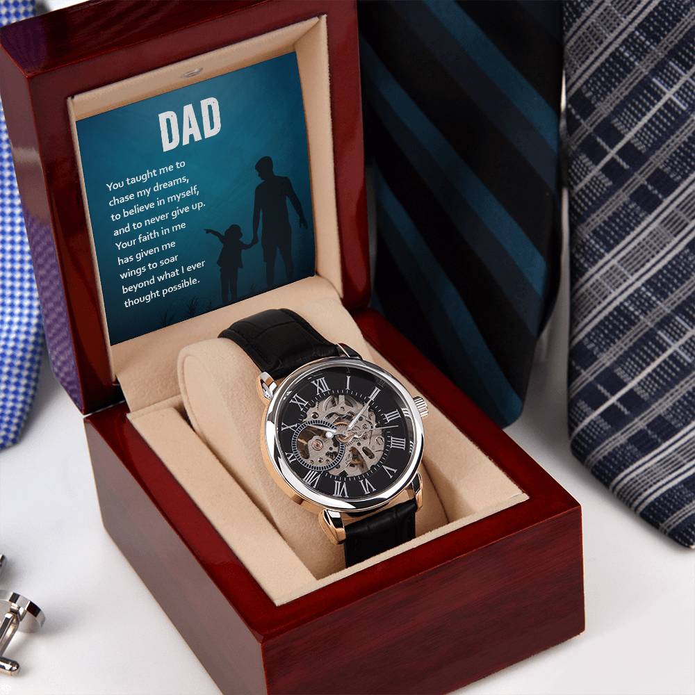 dad, you taught me to chase my dreams Skeleton Watch is the Perfect Birthday, Anniversary, Fathers Day, and special Gift For Dad