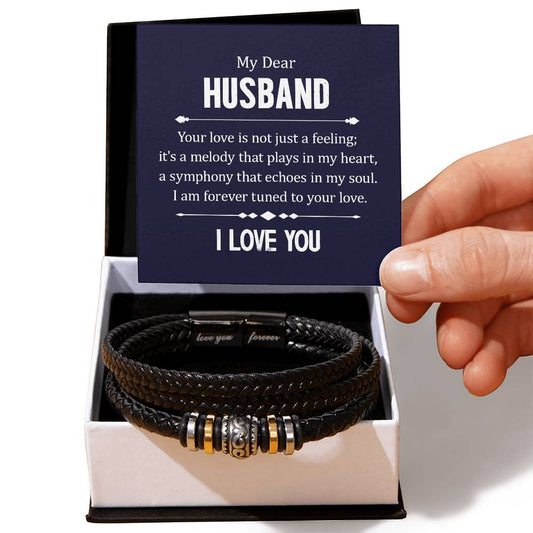 Dear husband - your love is a melody Mens Leather Bracelet is the Perfect Birthday, Anniversary, Fathers Day, and special Gift For the Men in Your Life