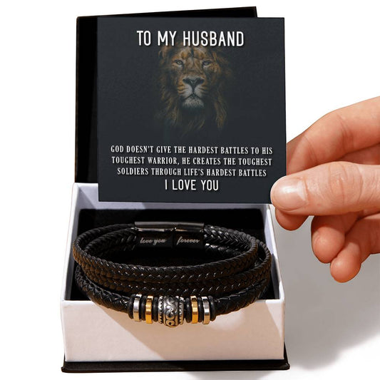 To My Husband, God Doesn't give the hardest battles Mens Leather Bracelet is the Perfect Birthday, Anniversary, Fathers Day, and special Gift For the Men in Your Life