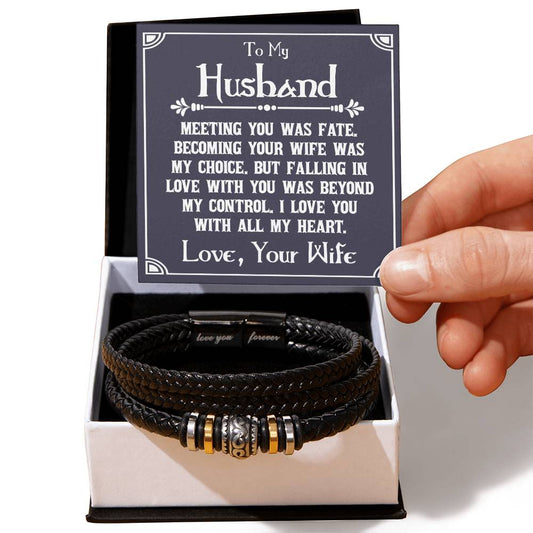 To My Husband, Meeting you was fate Mens Leather Bracelet is the Perfect Birthday, Anniversary, Fathers Day, and special Gift For the Men in Your Life