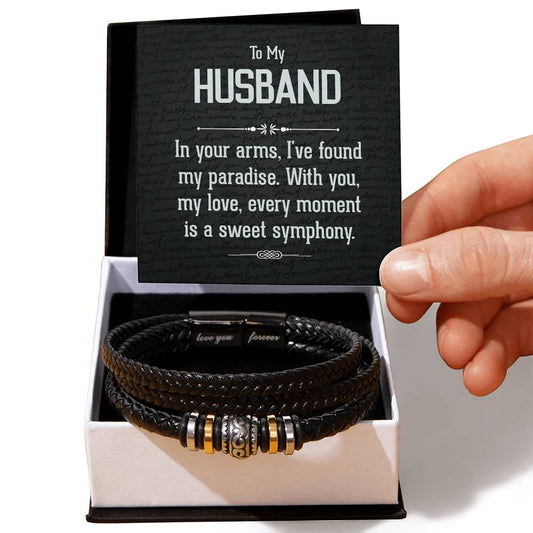 To My husband, In your arms Mens Leather Bracelet is the Perfect Birthday, Anniversary, Fathers Day, and special Gift For the Men in Your Life