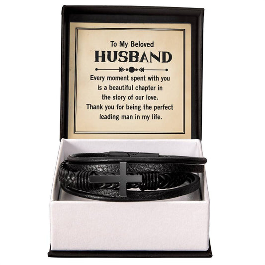 To my beloved husband, Every moment spent with you Mens leather Cross Bracelet is the Perfect Birthday, Anniversary, Fathers Day, and special Gift For the Men in Your Life