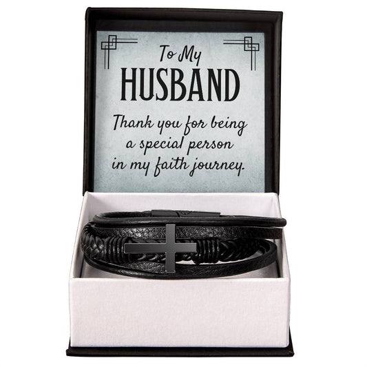 To my husband, of my faith journey Mens leather Cross Bracelet is the Perfect Birthday, Anniversary, Fathers Day, and special Gift For the Men in Your Life