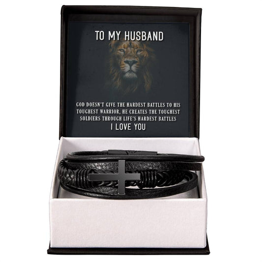 To My Husband, God Doesn't give the hardest battles Mens leather Cross Bracelet is the Perfect Birthday, Anniversary, Fathers Day, and special Gift For the Men in Your Life