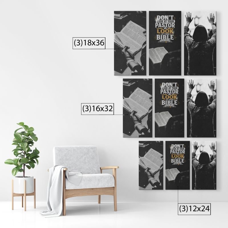 “Don’t Look at Your Pastor, Look at Your Bible” 3 Piece Canvas Prints - Image 3