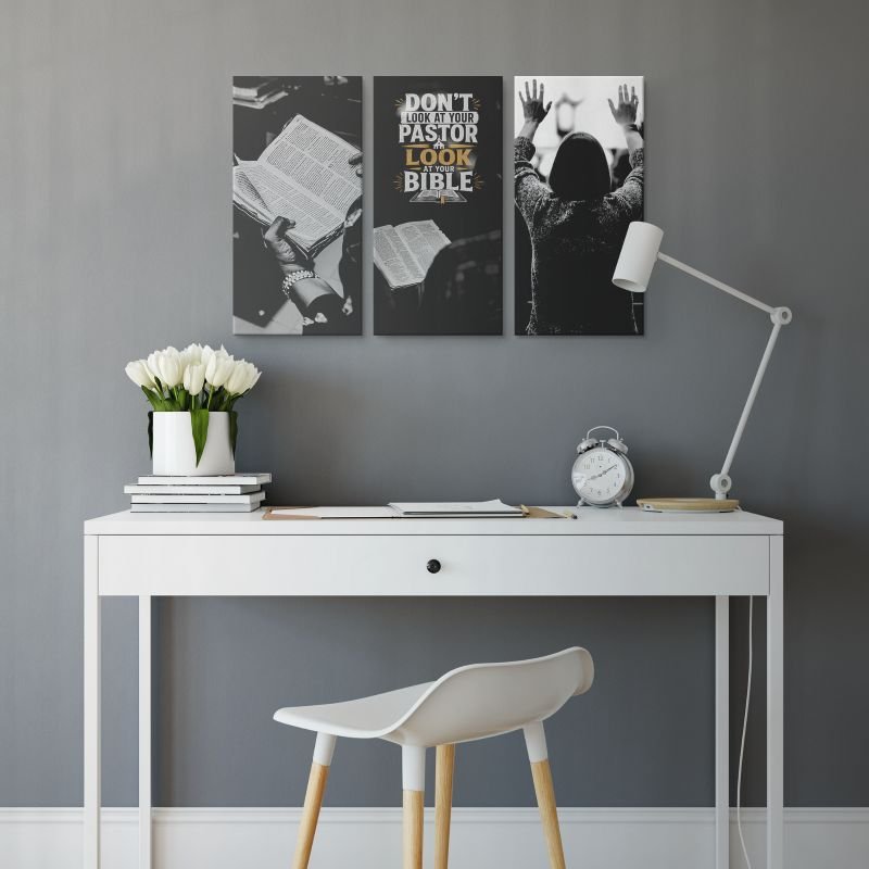 “Don’t Look at Your Pastor, Look at Your Bible” 3 Piece Canvas Prints - Image 2